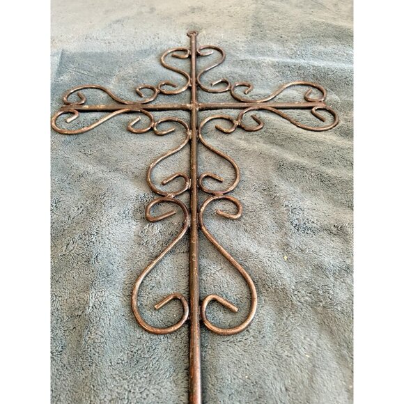 Cross Wrought Iron Hand Forged & Welded Wall Hanging Christian Crucifix 22 x 15 - Picture 8 of 10